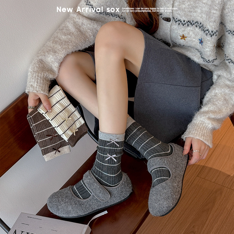 Bowknot Striped Slouchy Mid-Ca - đánh giá và giá Boot Sock Slouchy